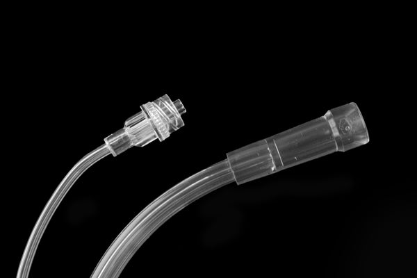 Cánula nasal dividida para suministro de O₂ y medición de CO₂, conectores (macho) Luer lock y conector de manguera.